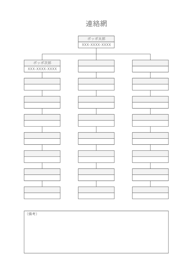 連絡網のエクセルテンプレート 縦並びの小文字タイプ
